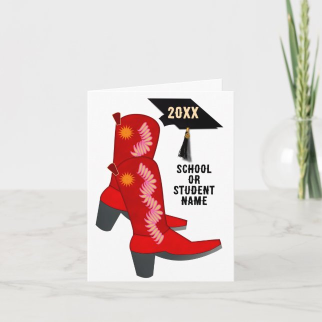 Red Cowboy Boots Graduation Card (Front)