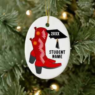Red Cowboy Boots Graduation Ceramic Ornament