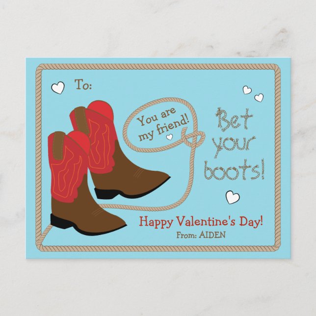 Red Cowboy Boots Photo Classroom Valentine's Day Holiday Postcard (Front)
