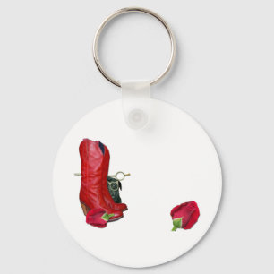 Red Cowboy Boots, Red Roses, Pug Dog & Scissors Key Ring
