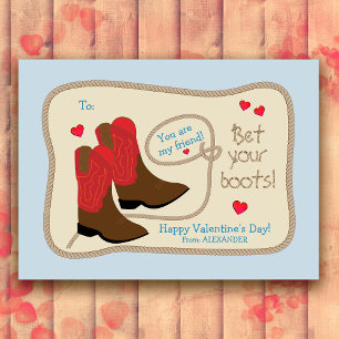 Red Cowboy Boots Western Classroom Valentine's Day Card