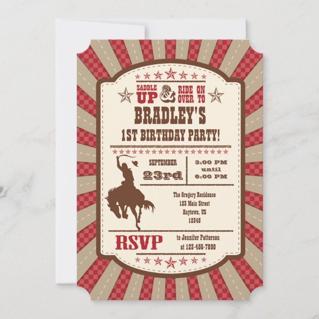 Red Cowboy Rodeo Birthday Party Invitation (Front)