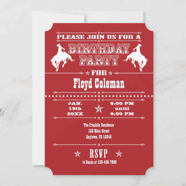 Red Cowboy Rodeo Birthday Party Invitation (Front)