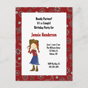 Red Cowgirl Birthday Invitation