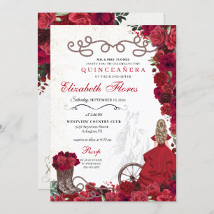 Red Cowgirl Ranchero Western Quinceanera Invitation