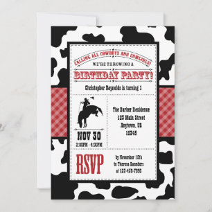 Red Cowhide Cowboy Birthday Invitation
