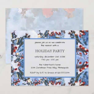 Red Crab Apple Berries in Snow~Watercolor Holiday Invitation