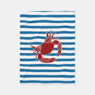 Red Crab Blue and White Stripe Fleece Blanket