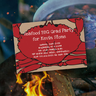 Red Crab Boil BBQ Party Graduation Invitation