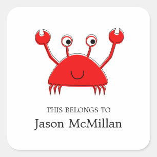 Red Crab Bookplates I.D. Labels