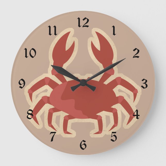 Red Crab Cartoon Large Clock (Front)
