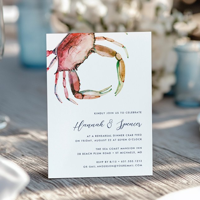 Red Crab Coastal Watercolor Rehearsal Dinner Invitation (Creator Uploaded)