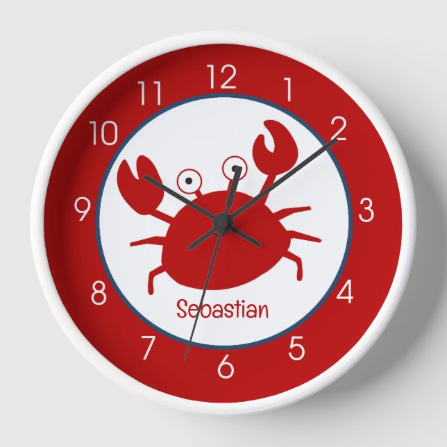 Red Crab Crustaceancore Crabby Cute Nursery Clock (Front)