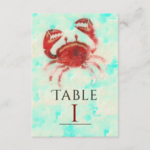 Red Crab Elegant Beach Party Table Number Card