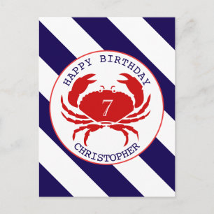 Red Crab Nautical Birthday Invitation Postcard