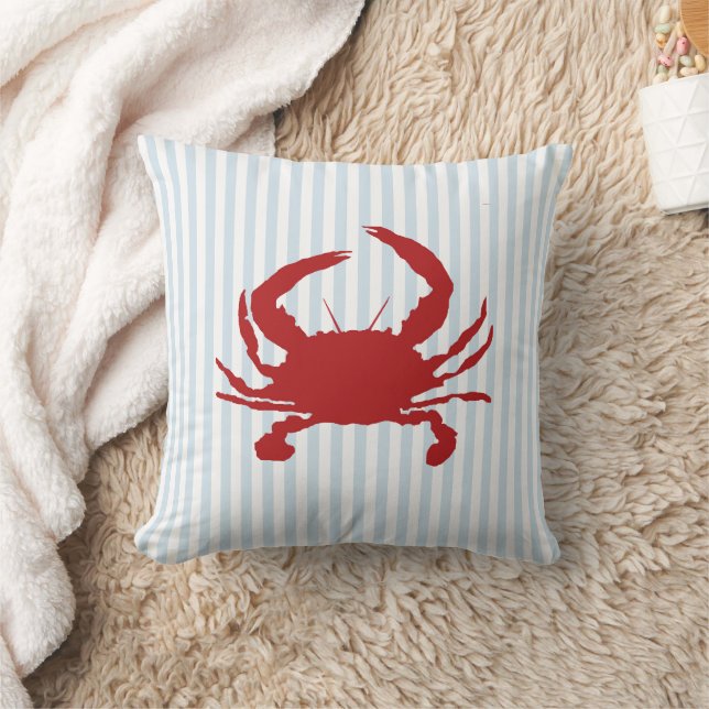 Red Crab Nautical Blue Stripe Painting Cushion (Blanket)