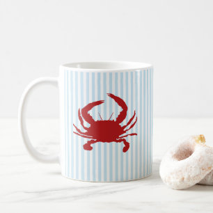 Red Crab Nautical Painting Blue Stripe Art Mug