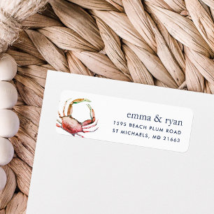 Red Crab   Nautical Return Address Label