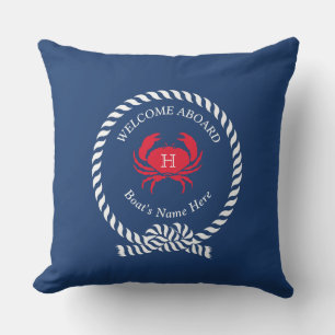 Red Crab Nautical Solid Navy Blue Boat Outdoor Cushion