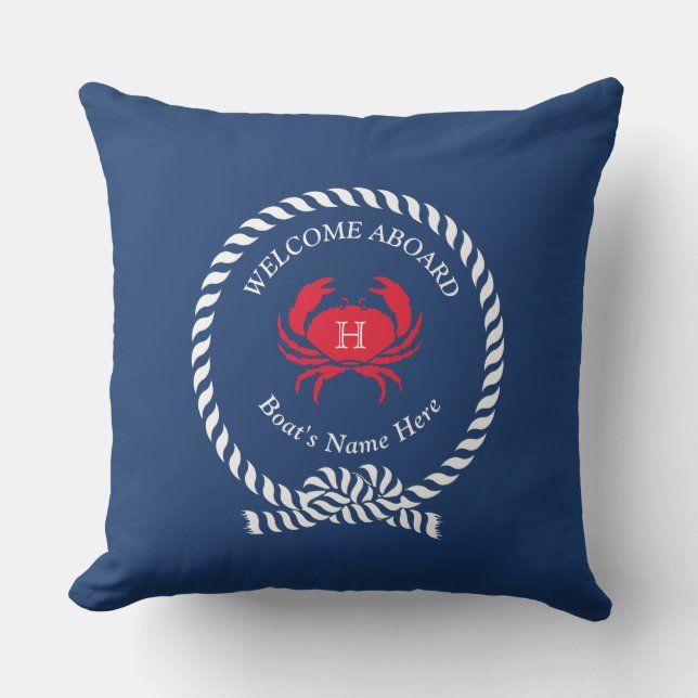 Red Crab Nautical Solid Navy Blue  Boat Outdoor  Cushion (Front)