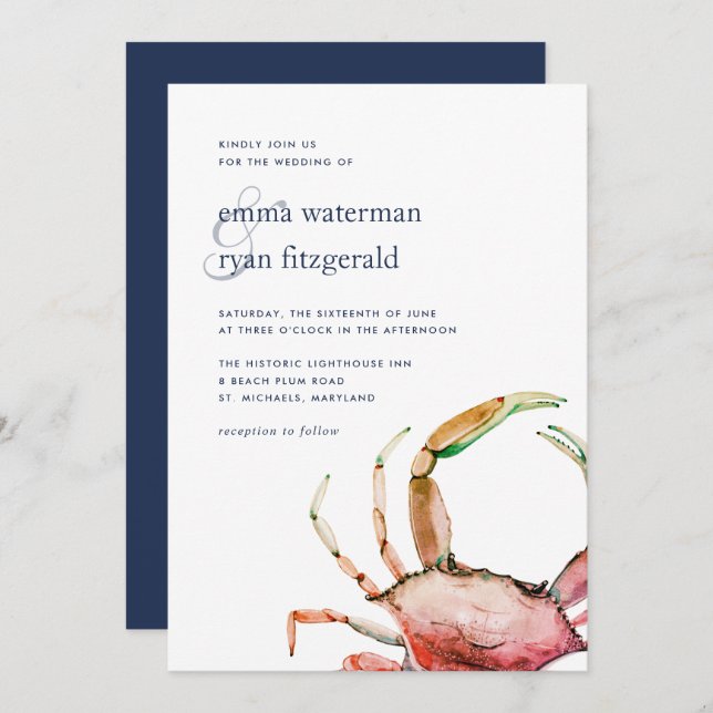 Red Crab | Nautical Wedding Invitation (Front/Back)
