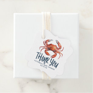Red Crab Navy Blue Stripes Nautical Thank You Favour Tags