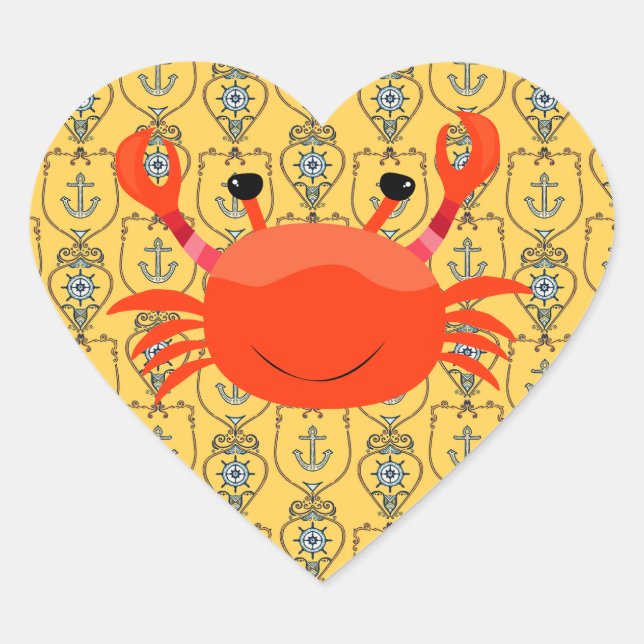Red Crab on Nautical Heart Sticker (Front)