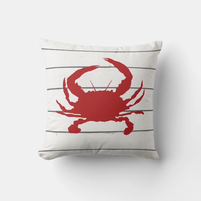 Red Crab Painting Shiplap Coastal  Cushion (Front)