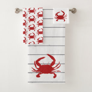 Red Crab Pattern Beach Bath Towel Set