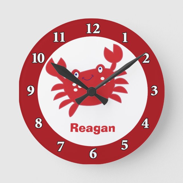 Red Crab Personalised Wall Clock (Red Border) (Front)
