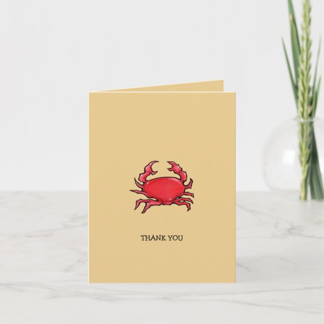 Red Crab sand Thank You Note Card (Front)