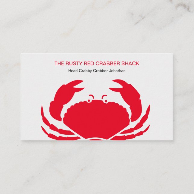 Red Crab Seafood Black White Simple Nautical Business Card (Back)
