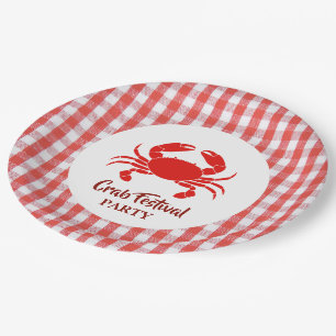 Red Crab Seafood Nautical Scott geometric Party Paper Plate