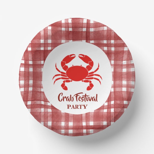 Red Crab Seafood  Nautical Scott pattern Party Paper Plate (Front)