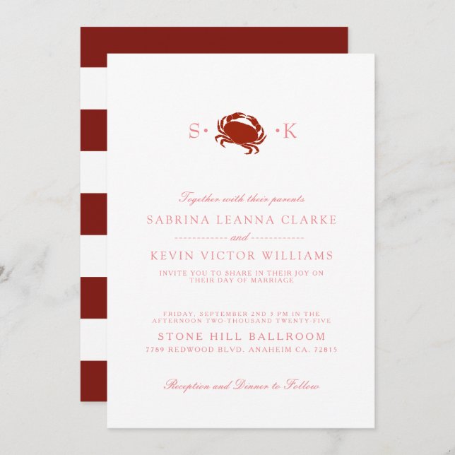 Red Crab | White Wedding Invitation (Front/Back)