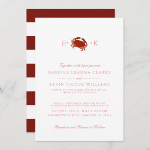 Red Crab   White Wedding Invitation