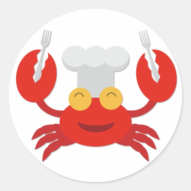 Red Crab with Chef Hat Classic Round Sticker (Front)