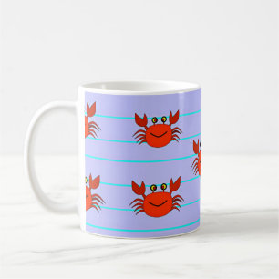 Red crabs on striped coffee mug