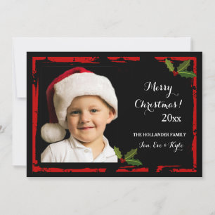 Red Crackle Frame Photo Christmas Card