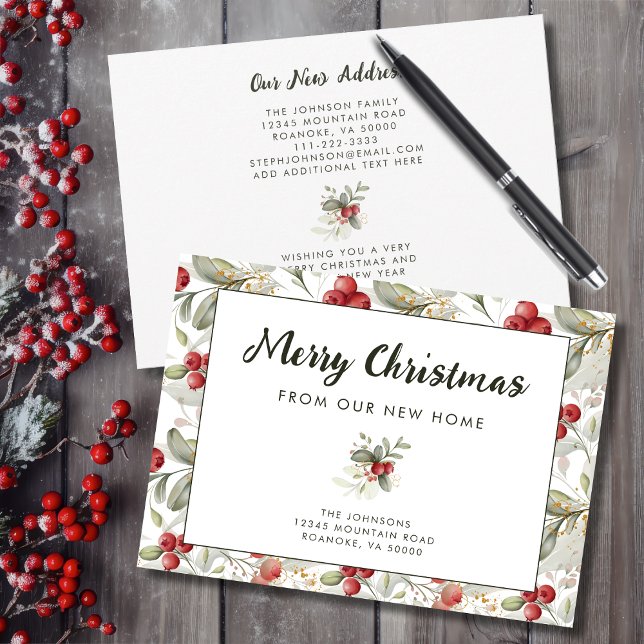 Red Cranberries Christmas Greenery New Home Announcement (Red Cranberries Christmas Greenery New Home Announcement Flat Card with Envelope)