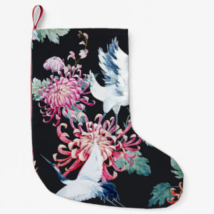 Red Crane Chrysanthemum Watercolor Pattern Small Christmas Stocking