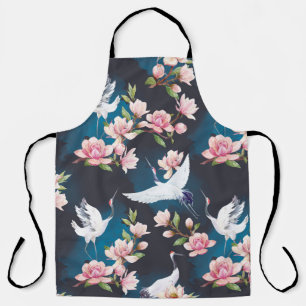 Red Crane Magnolia: Japanese Watercolor. Apron
