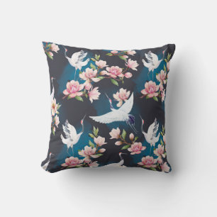 Red Crane Magnolia: Japanese Watercolor. Cushion