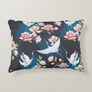 Red Crane Magnolia: Japanese Watercolor. Decorative Cushion