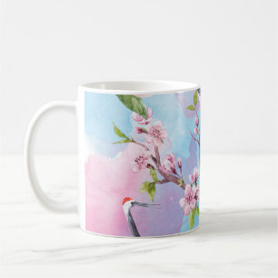 Red Crane Watercolor Japanese Motif Coffee Mug
