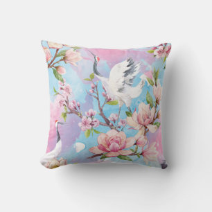 Red Crane Watercolor Japanese Motif Cushion