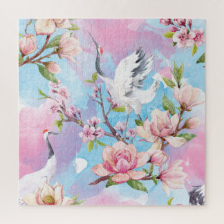 Red Crane Watercolor Japanese Motif Jigsaw Puzzle