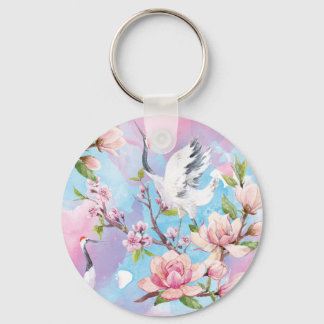 Red Crane Watercolor Japanese Motif Key Ring