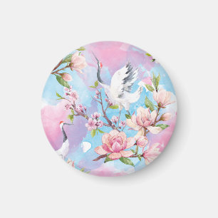Red Crane Watercolor Japanese Motif Magnet