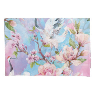 Red Crane Watercolor Japanese Motif Pillowcase
